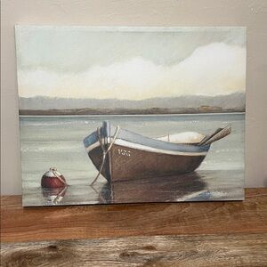 Serene Coastal Boat Canvas Art